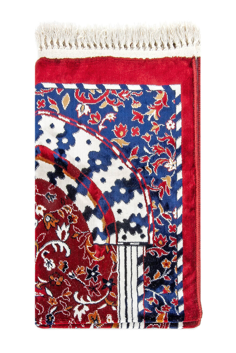 Carpet Type Woven Ravza Patterned Prayer Rug - Red - 2