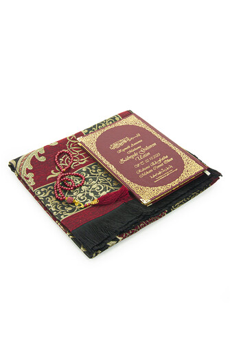 Claret Red 50 Name Printed Leather Bound Medium Size Yasin Book Prayer Mat Set Mevlit Gift - 3