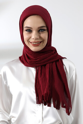 Claret Red Hijab Ready Made Practical Corded Cotton Shawl - 1