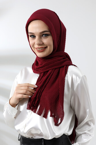 Claret Red Hijab Ready Made Practical Corded Cotton Shawl - 2