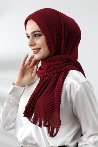 Claret Red Hijab Ready Made Practical Corded Cotton Shawl - 3