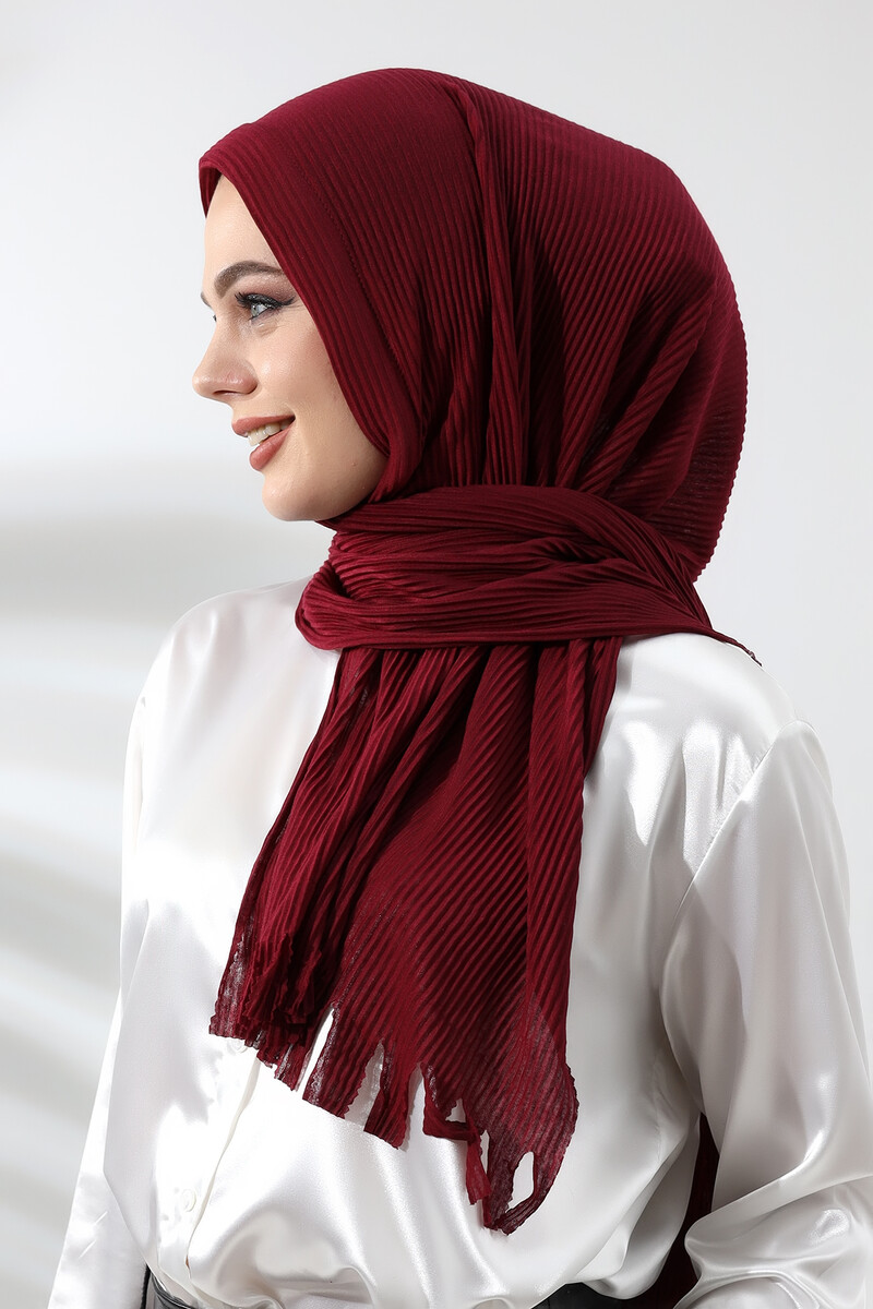 Claret Red Hijab Ready Made Practical Corded Cotton Shawl - 4