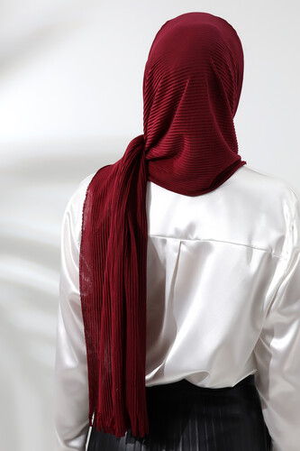 Claret Red Hijab Ready Made Practical Corded Cotton Shawl - 5