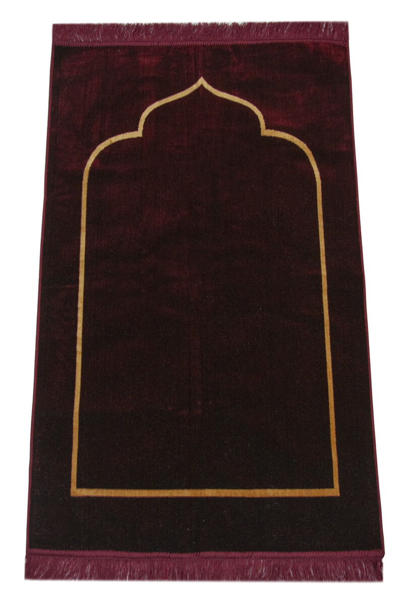 Claret Red Velvet Prayer Rug with Minimal Mihrab - 1