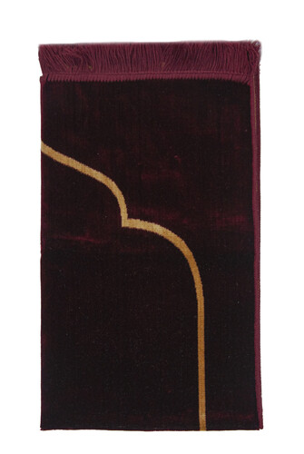 Claret Red Velvet Prayer Rug with Minimal Mihrab - 3