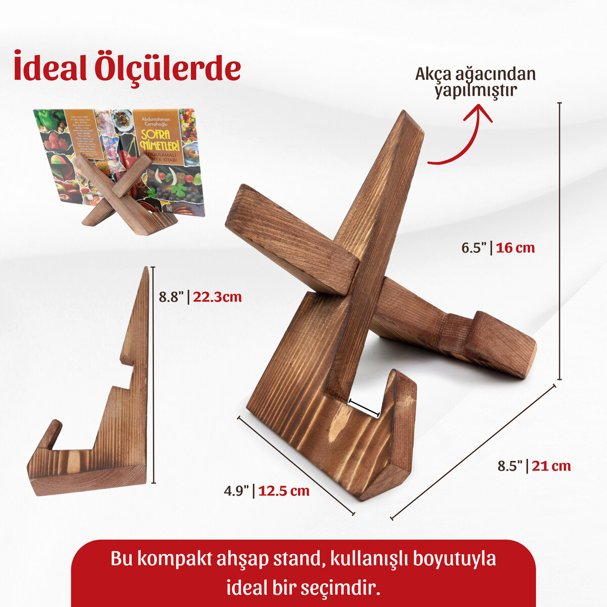 Ahşap Çok Amaçlı Tablet ve Dekoratif Sergileme Standı, Kitap Tutucu Rahle - 3