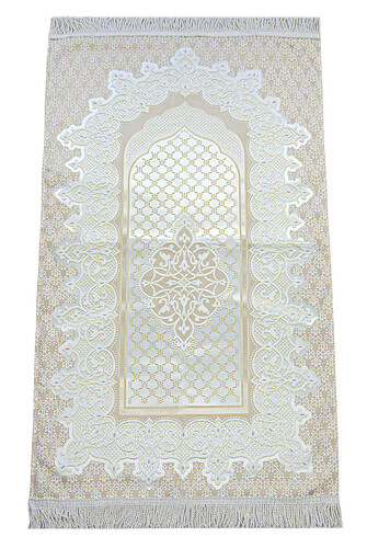 Cream Color Mihrab Lined Shiny Prayer Rug - 1