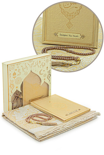 Cream Dowry Prayer Rug Set Suitable for the Bride's Bundle Religious Gift Personalized Yasin Book - 1