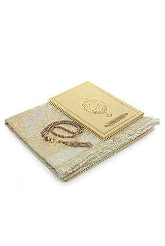 Cream Dowry Prayer Rug Set Suitable for the Bride's Bundle Religious Gift Personalized Yasin Book - 3