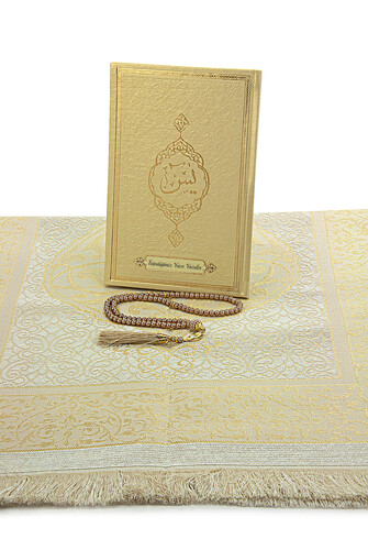 Cream Dowry Prayer Rug Set Suitable for the Bride's Bundle Religious Gift Personalized Yasin Book - 4