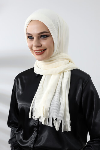 Cream Hijab Ready Made Practical Corded Cotton Shawl - 2