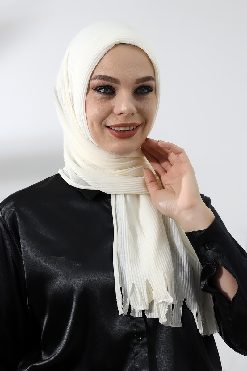 Cream Hijab Ready Made Practical Corded Cotton Shawl - 4