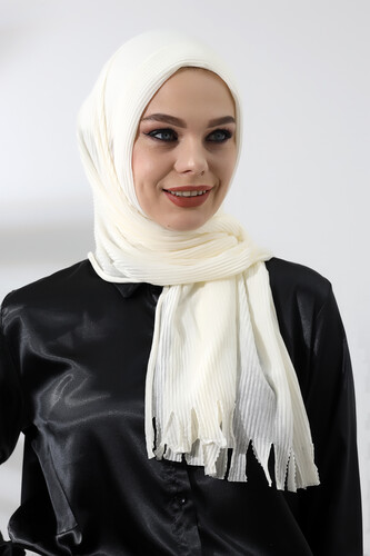 Cream Hijab Ready Made Practical Corded Cotton Shawl - 5