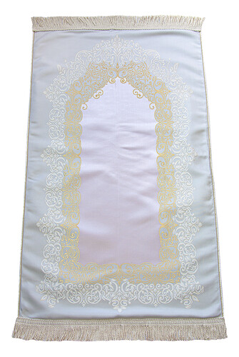 Cream Prayer Rug with Shiny Lining and Mihrab - 1