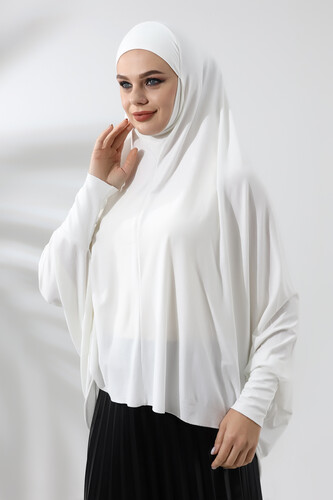 Cream Ready Practical Sultanbaş Hijab Sleeveed Combed Cotton Soufflé Scarf Hijab - 2