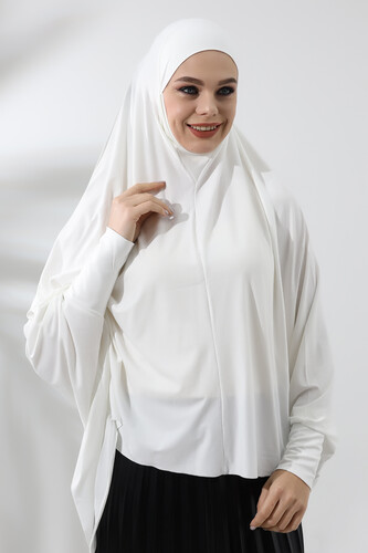 Cream Ready Practical Sultanbaş Hijab Sleeveed Combed Cotton Soufflé Scarf Hijab - 4