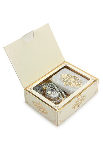 Cream Stone Chanting - Pocket Size Arabic Yasin-i Şerif - Hajj Umrah Gift Set with Pearl Prayer Beads - 1