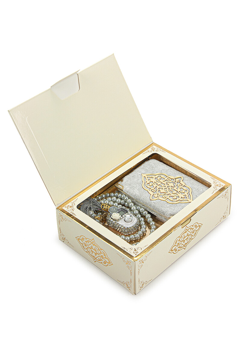 Cream Stone Chanting - Pocket Size Arabic Yasin-i Şerif - Hajj Umrah Gift Set with Pearl Prayer Beads - 1