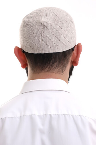 Cream Winter Cross Patterned Woven Skullcap - 6