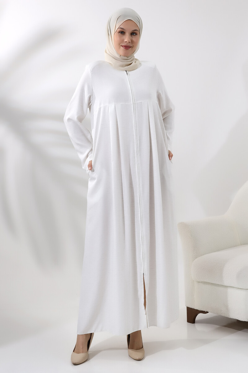 Cream Women's Robe Hajj Umrah Outfit Hijab Abaya Dress - 1