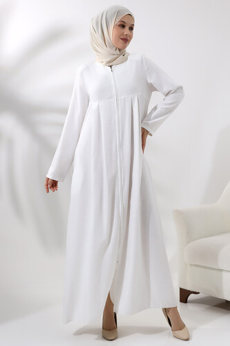 Cream Women's Robe Hajj Umrah Outfit Hijab Abaya Dress - 2