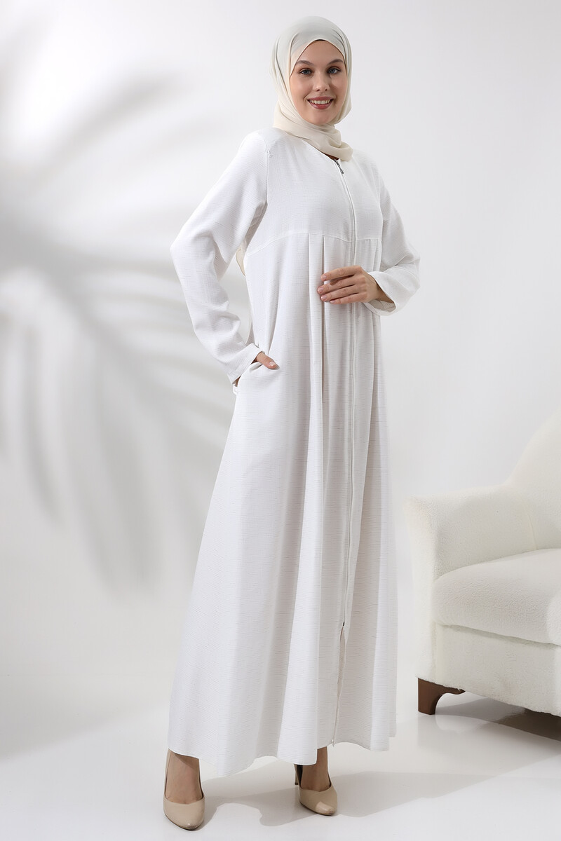 Cream Women's Robe Hajj Umrah Outfit Hijab Abaya Dress - 3