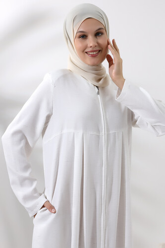 Cream Women's Robe Hajj Umrah Outfit Hijab Abaya Dress - 4