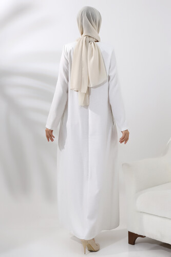 Cream Women's Robe Hajj Umrah Outfit Hijab Abaya Dress - 6