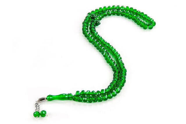 Crystal-Look 99 Hajj Umrah Gift Rosary 10 Pieces Green - 1