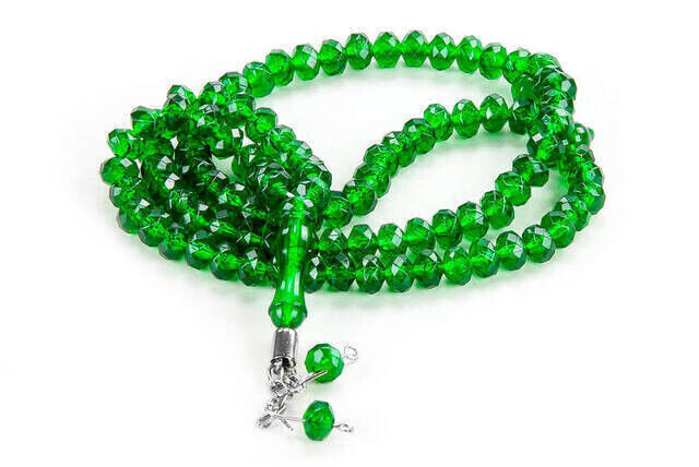 Crystal-Look 99 Hajj Umrah Gift Rosary 10 Pieces Green - 3