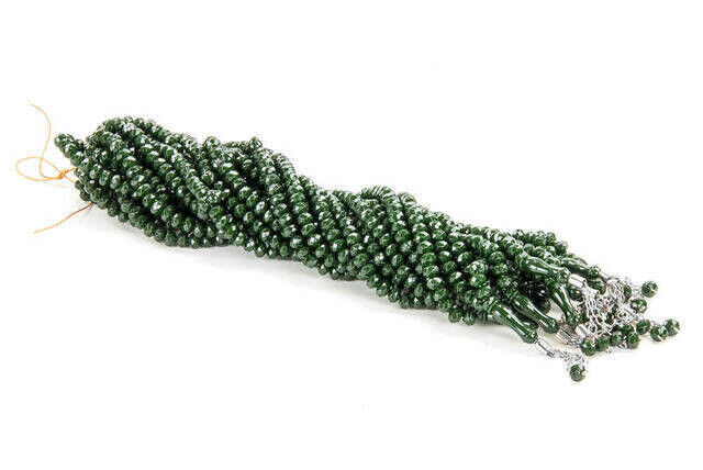 Crystal Look 99 Rosaries Mevlüt Hajj Umrah Gift 10 Pieces Dark Green - 2