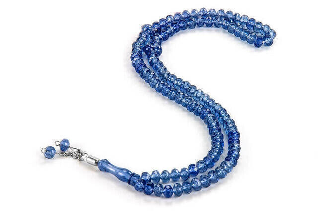 Crystal Look 99 Rosary Mevlüt Haj Umrah Gift 10 Pieces Midnight Blue - 1