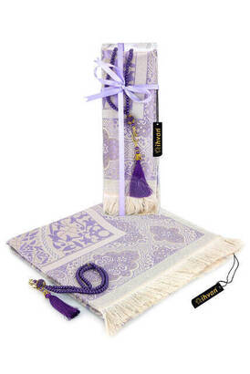 Custom Boxed Prayer Rug Set Mevlut Gift Lilac Color - 1