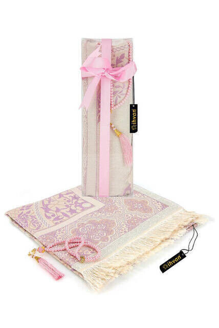 Custom Boxed Prayer Rug Set Mevlut Gift Pink Color - 1