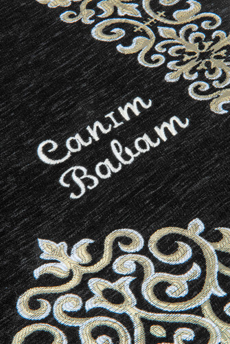 Custom Name Embroidered Zülfikar Patterned Ultra Plus Chenille Prayer Rug Black Color - 4