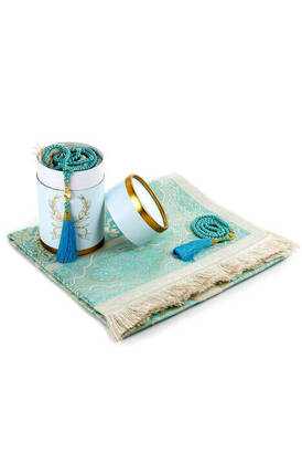 Cylinder Box Blue, Prayer Rug, Pearl Rosary Gift Set - 1