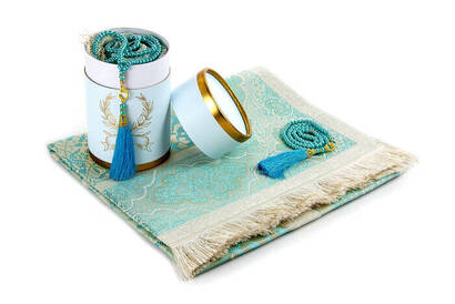 Cylinder Box Blue, Prayer Rug, Pearl Rosary Gift Set - 2