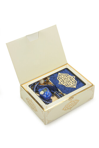 Dark Blue Stone Chanting - Pocket Size Arabic Yasin-i Şerif - Hajj Umrah Gift Set with Pearl Prayer Beads - 1