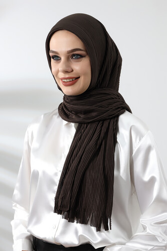 Dark Brown Hijab Ready Made Practical Corded Cotton Shawl - 1