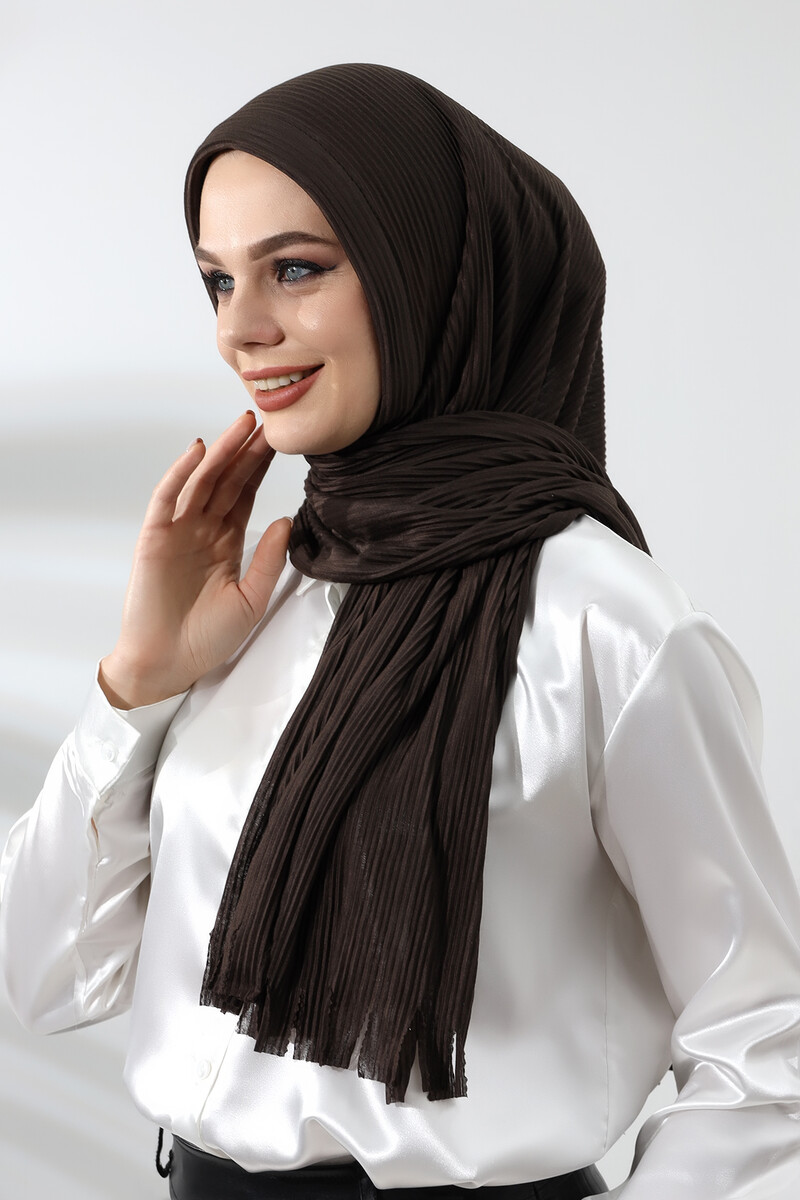 Dark Brown Hijab Ready Made Practical Corded Cotton Shawl - 2