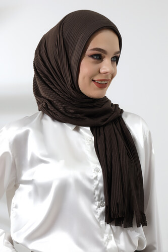 Dark Brown Hijab Ready Made Practical Corded Cotton Shawl - 4