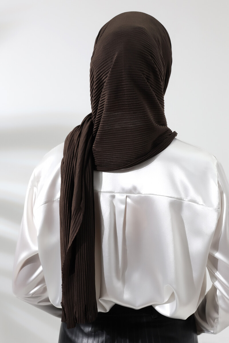 Dark Brown Hijab Ready Made Practical Corded Cotton Shawl - 5