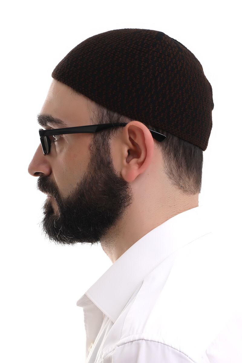 Dark Brown Winter Orlon Prayer Skull with Diamond Pattern Skullcap - 3