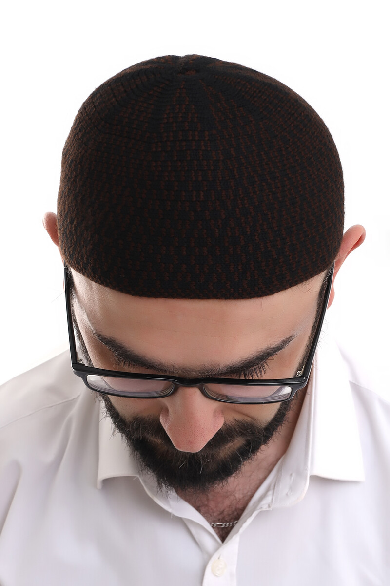 Dark Brown Winter Orlon Prayer Skull with Diamond Pattern Skullcap - 5