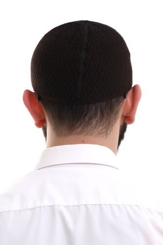 Dark Brown Winter Orlon Prayer Skull with Diamond Pattern Skullcap - 6