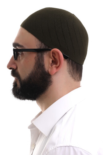 Dark Khaki Winter Cross Patterned Woven Skullcap - 3