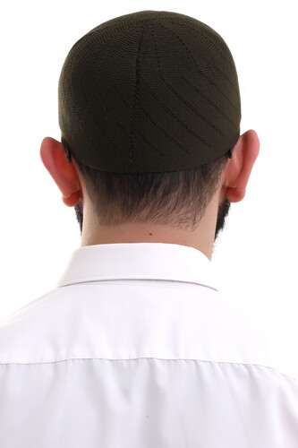 Dark Khaki Winter Cross Patterned Woven Skullcap - 6