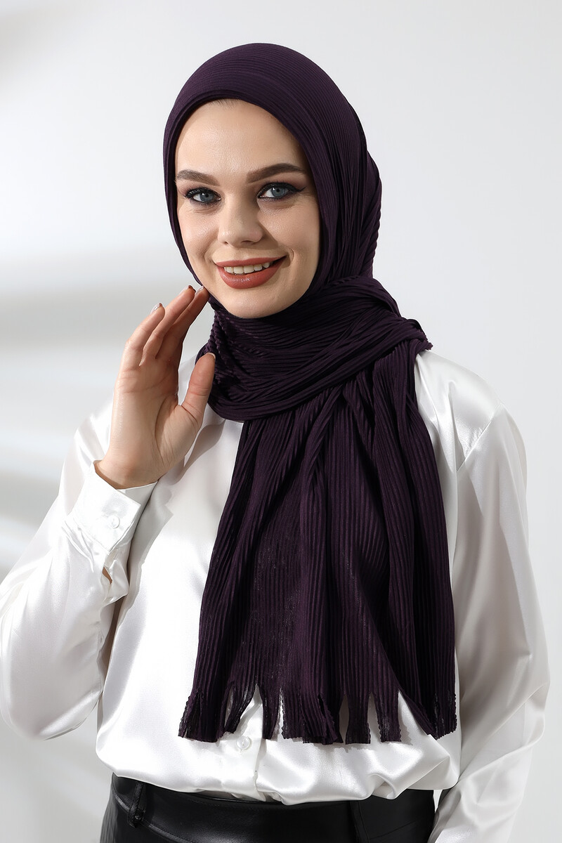 Dark Plum Hijab Ready Made Practical Corded Cotton Shawl - 1