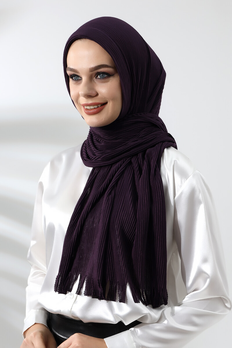 Dark Plum Hijab Ready Made Practical Corded Cotton Shawl - 2