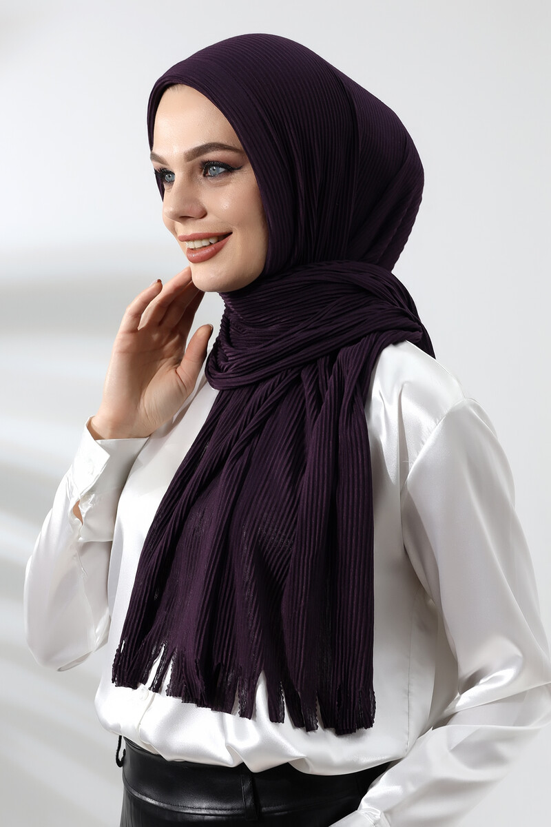 Dark Plum Hijab Ready Made Practical Corded Cotton Shawl - 3